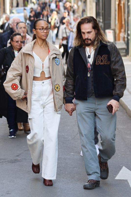 ZOE SALDANA and Marco Perego Out at Ile Saint Louis in Paris 04/09/2023