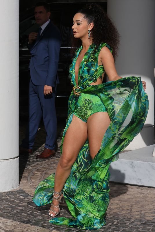 LENA MAHFOUF Leaves Hotel Martinez in Cannes 05/25/2023