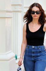 LILY JAMES in a Black Tank Top and Denim Out in New York 05/29/2023