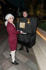 MYLEENE KLASS Dressed as Mozart Arrives at Leigh Francis Birthday Party in London 04/29/2023