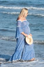 Pregnant DANIELLE ARMSTRONG Out on Her Birthday at a Beach in Marbella 05/03/2023