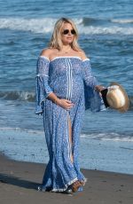 Pregnant DANIELLE ARMSTRONG Out on Her Birthday at a Beach in Marbella 05/03/2023