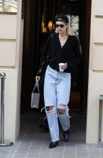 GIGI HADID in Ripped Denim Leaves Her Hotel in Paris 06/28/2023