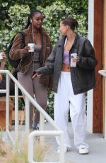 HAILEY BIEBER and JUSTINE SKYE Out for Coffee in West Hollywood 06/01/2023