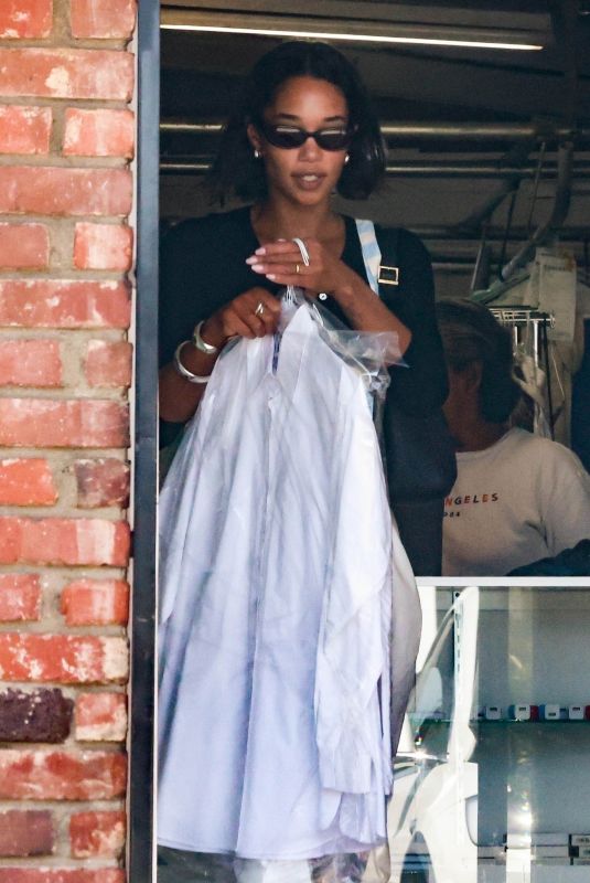 LAURA HARRIER Picking Up Some lLaundry at a Dry Cleaners in Los Feliz 06/03/2023