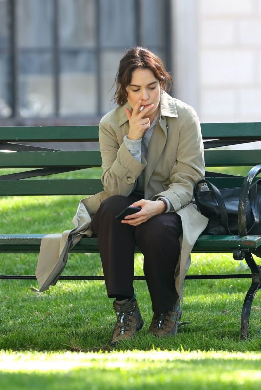 LILY JAMES on the Set of Relay in Newark 05/25/2023
