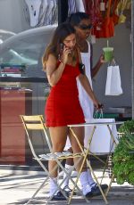 ADDISON RAE in a Red Dress Shopping for Lingerie with a Friend at Le Boudoir in Los Angeles 07/12/2023
