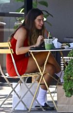 ADDISON RAE in a Red Dress Shopping for Lingerie with a Friend at Le Boudoir in Los Angeles 07/12/2023