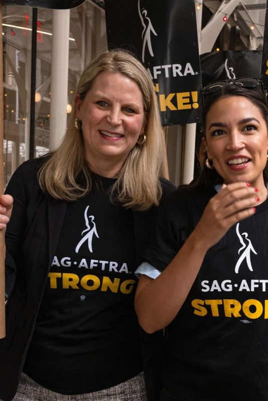 ALEXANDRIA OCASIO-CORTEZ at SAG-AFTRA and WGA Picket Line at Netflix Offices in New York 07/24/2023