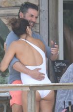 EVA LONGORIA in a White Swimsuit at a Beach in Marbella 07/21/2023