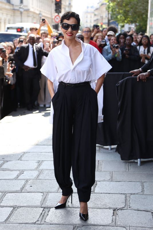 FARIDA KHELFA Arrives at Jean Paul Gaultier Haute Couture Spring/Summer 23/24 Show at Paris Fashion Week 07/05/2023
