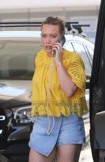 HILARY DUFF in a Denim Skirt at a Gas Station in Los Angeles 07/07/2023