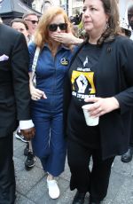 JESSICA CHASTAIN at Rock the City for a Fair Contract Rally at Times Square in New York 07/25/2023