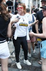 JOELY FISHER at Rock the City for a Fair Contract Rally at Times Square in New York 07/25/2023