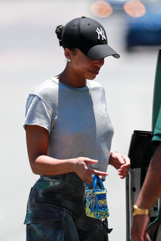 LORI HARVEY Arrives at San Vicente Bungalows in West Hollywood 07/20/2023