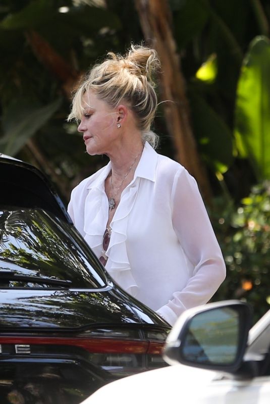 MELANIE GRIFFITH Out Visiting a Friend in Beverly Hills 07/17/2023
