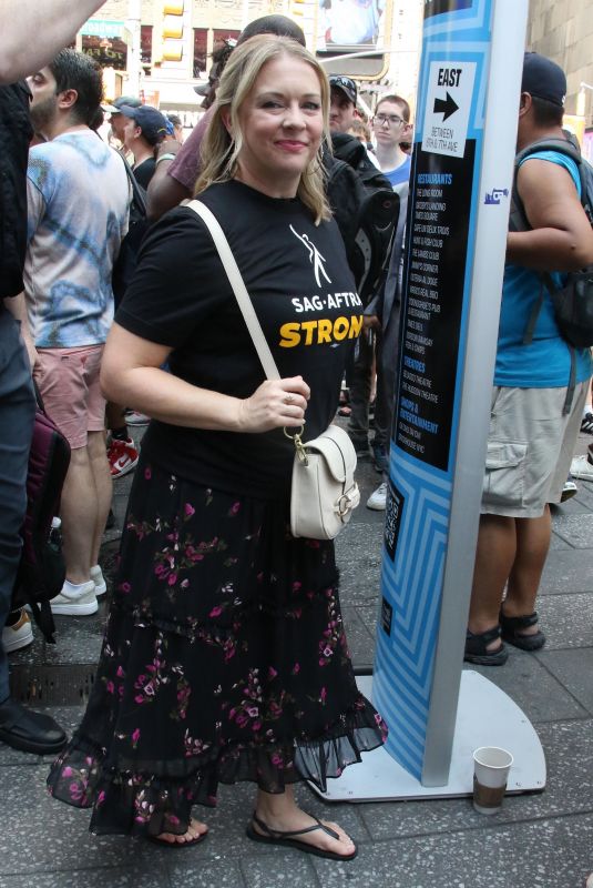 MELISSA JOAN HART at Rock the City for a Fair Contract Rally at Times Square in New York 07/25/2023