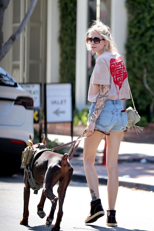 PARIS JACKSON in Denim Shorts Out with Her Dog in Los Angeles 07/13/2023