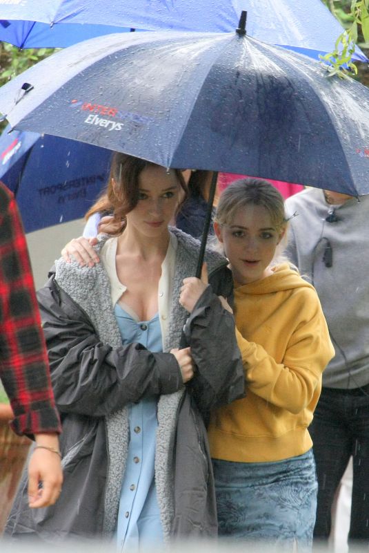 PHOEBE DYNEVOR, MCKENNA GRACE and MADELEINE BREWER on the Set of Anniversary in Dublin 07/27/2023