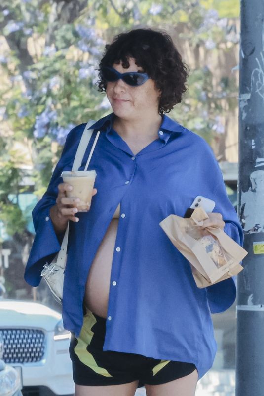 Pregnant ALIA SHAWKAT Out for Coffee in Los Feliz 07/18/2023