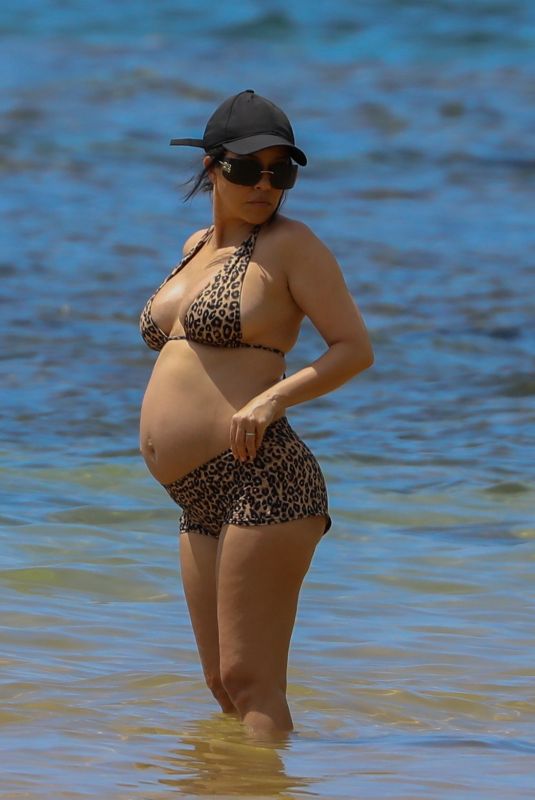 Pregnant KOURTNEY KARDASHIAN in Bikini at a Beach in Kauai in Hawaii 07/11/2023