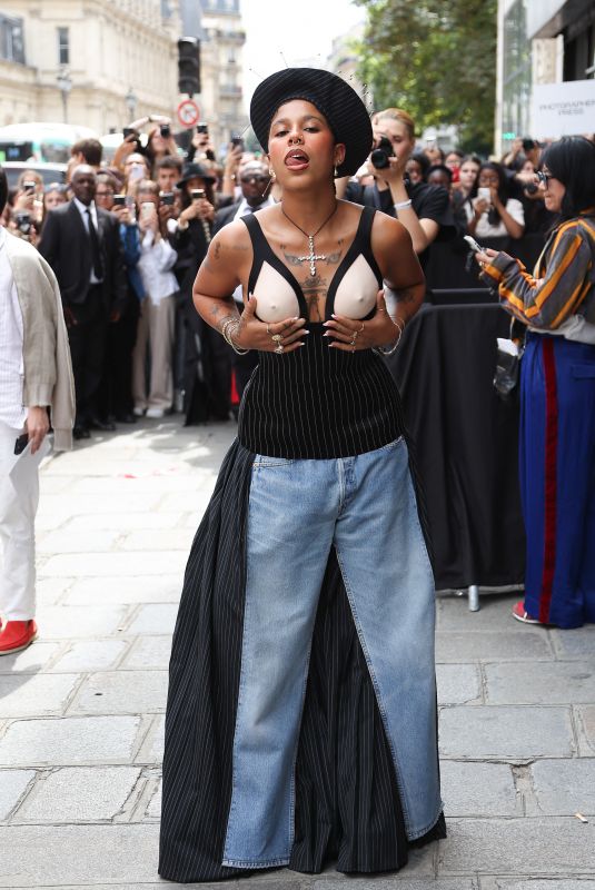 TOKISCHA Arrives at Jean Paul Gaultier Haute Couture Spring/Summer 23/24 Show at Paris Fashion Week 07/05/2023