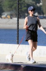 BRITTANY SNOW Out with Her Dog in Los Angeles 08/27/2023