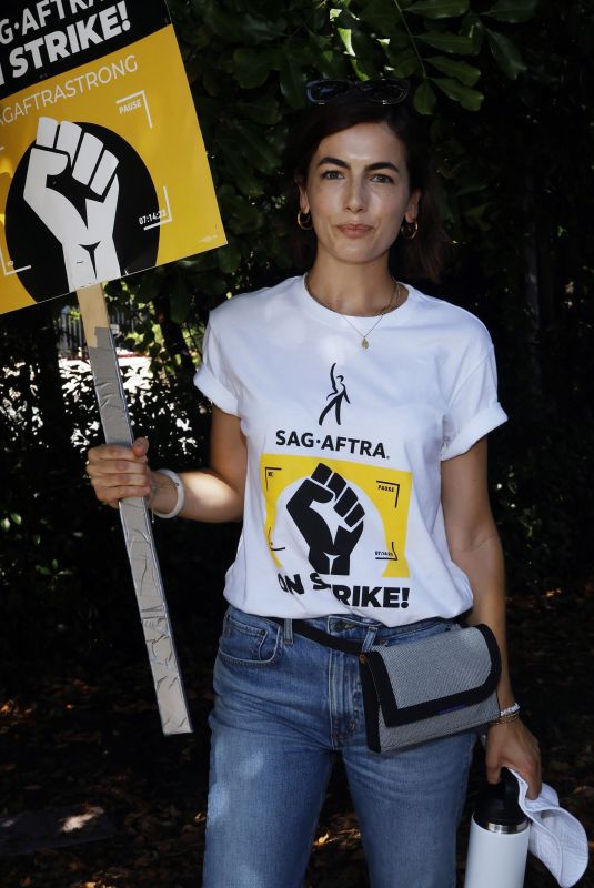 CAMILLA BELLE at SAG-AFTRA and WGA Strike at Warner Brothers Studios in Burbank 08/18/2023