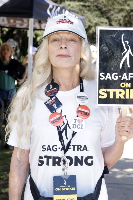 FRANCES FISHER at SAG-AFTRA and WGA Strike at Warner Brothers Studios in Burbank 08/18/2023