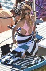 JENNIFER LOPEZ in a Pink Swimsuit at a Yacht in Positano 08/12/2023