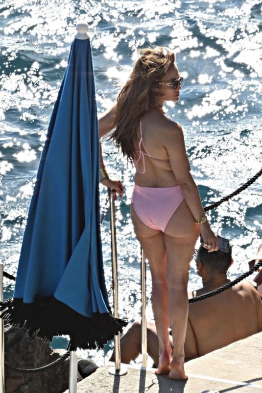 JENNIFER LOPEZ in a Pink Swimsuit at a Yacht in Positano 08/12/2023