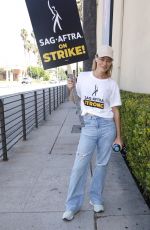 JERI RYAN at SAG-Aftra and the WGA Picket at Warner Brothers in Los Angeles 08/14/2023