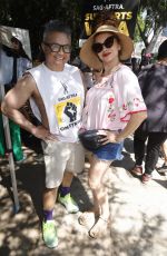 KAREN SOURS at SAG-AFTRA and WGA Strike at Warner Brothers Studios in Burbank 08/18/2023