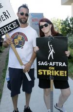 KATE FLANNERY at SAG-Aftra and WGA Picket Line at Netflix Offices in Los Angeles 08/14/2023