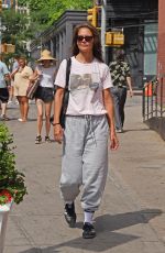 KATIE HOLMES in a Gray Sweatpants and a White T-shirt Out in New York 08/05/2023