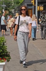 KATIE HOLMES in a Gray Sweatpants and a White T-shirt Out in New York 08/05/2023