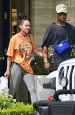 MEAGAN GOOD Leaves a Skincare Store on Melrose Place in West Hollywood 08/008/2023