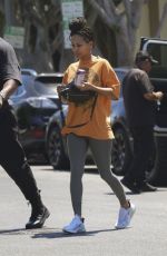 MEAGAN GOOD Leaves a Skincare Store on Melrose Place in West Hollywood 08/008/2023