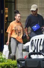 MEAGAN GOOD Leaves a Skincare Store on Melrose Place in West Hollywood 08/008/2023