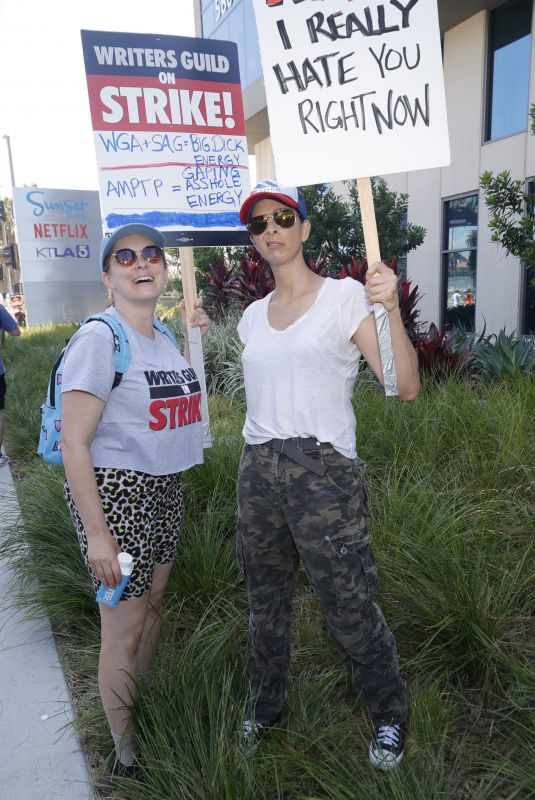 RACHEL BLOOM and SARAH SILVVERMAN at SAG-Aftra and WGA Picket Line at Netflix Offices in Los Angeles 08/14/2023