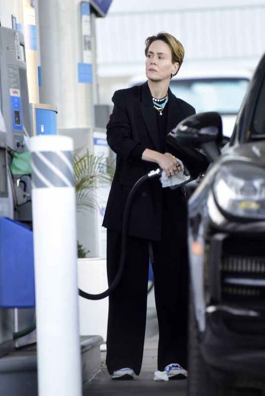 SARAH PAULSON at a Gas Station in Los Angeles 08/06/2023