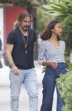 ZOE SALDANA and Marco Perego Out for Lunch in Santa Monica 08/14/2023