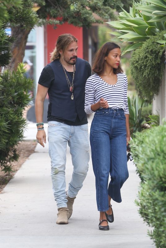 ZOE SALDANA and Marco Perego Out for Lunch in Santa Monica 08/14/2023