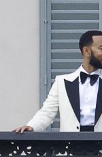 CHRISSY TEIGEN and John Legend on Balcony of Villa Passalacqua in Como 09/16/2023