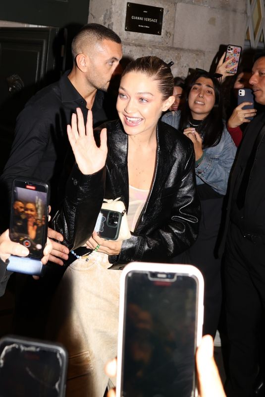 GIGI HADID Leaves Versace Afterparty in Milan 09/22/2023