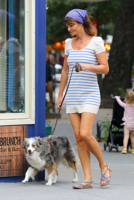 HELENA CHRISTENSEN Out with Her Dog in New York 09/07/2023