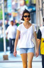MARGARET QUALLEY in Denim Shorts Out in New York 09/07/2023