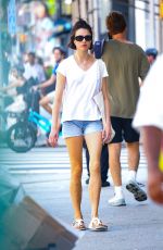 MARGARET QUALLEY in Denim Shorts Out in New York 09/07/2023
