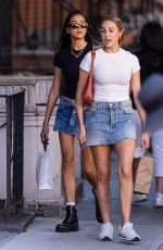 SISTINE and SOPHIA STALLONE in Denim Skirts Out in New York 08/31/2023