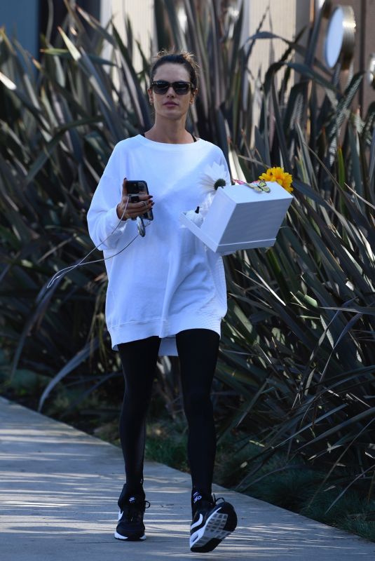 ALESSANDRA AMBROSIO Out with a Flower Bouquet in Brentwood 10/27/2023